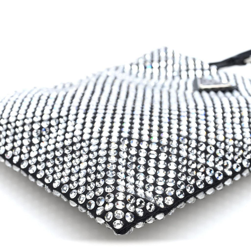 Satin Crystal Metal Triangle Logo Chain Crossbody Handbag Cristal