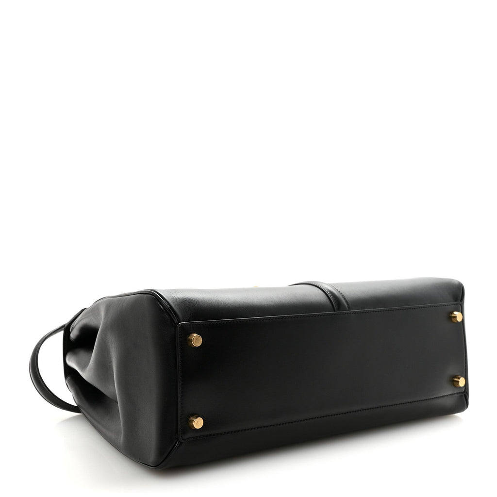 Satinated Calfskin Large 16 Top Handle Bag Black
