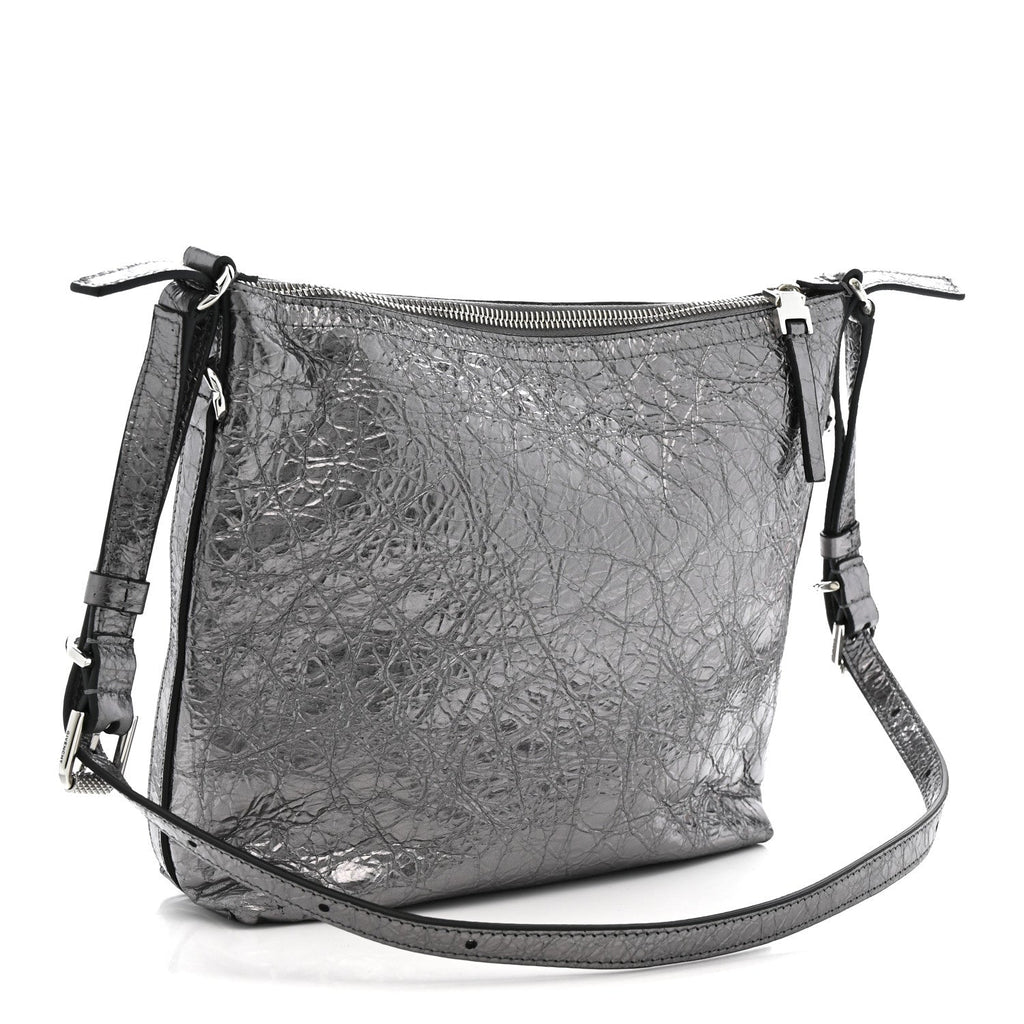 Metallic Calfskin Small Voyou Bag Silver