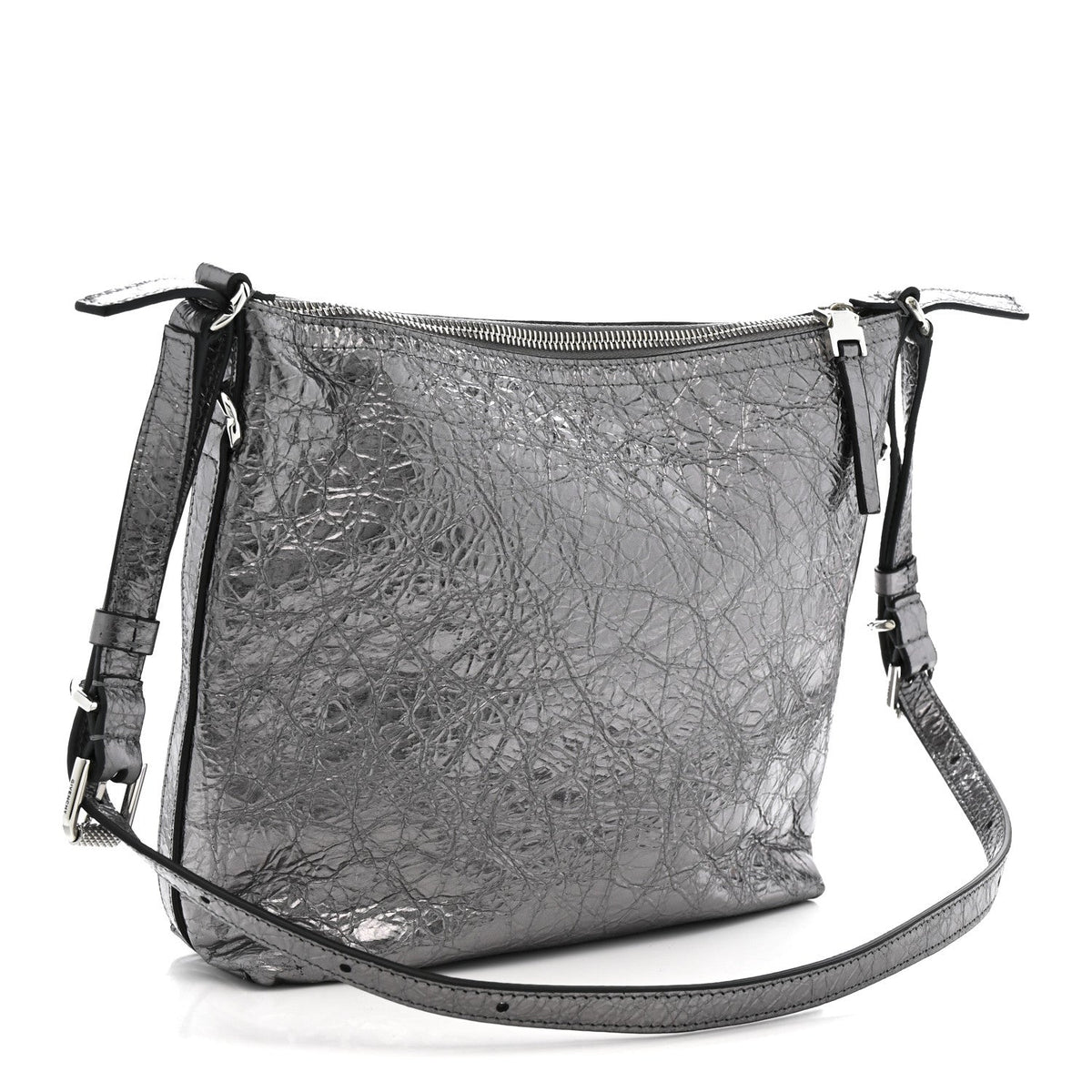 Metallic Calfskin Small Voyou Bag Silver