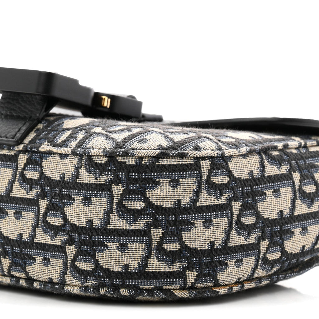 Grained Calfskin Oblique Mini Saddle Messenger Bag With Flap Beige Black