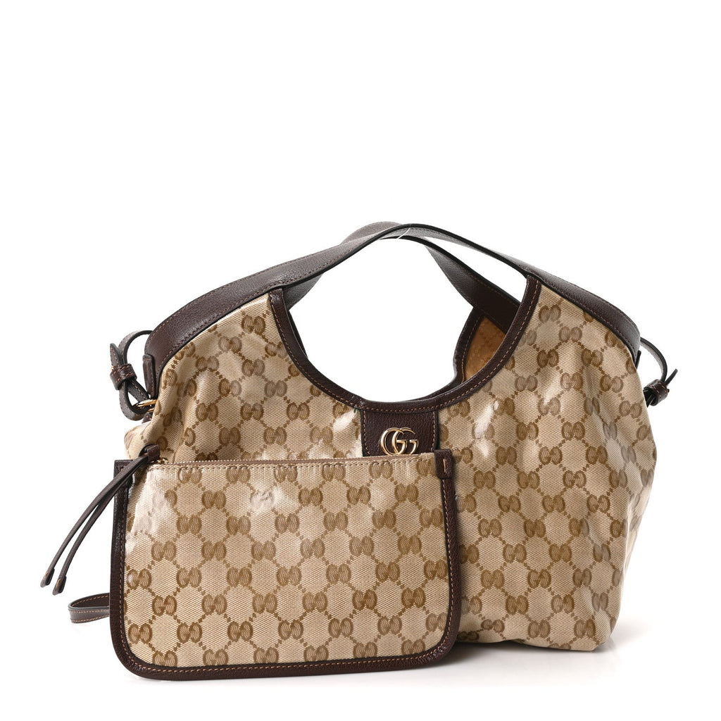 Varnished Monogram Web Small Giglio Tote Sand Dark Brown