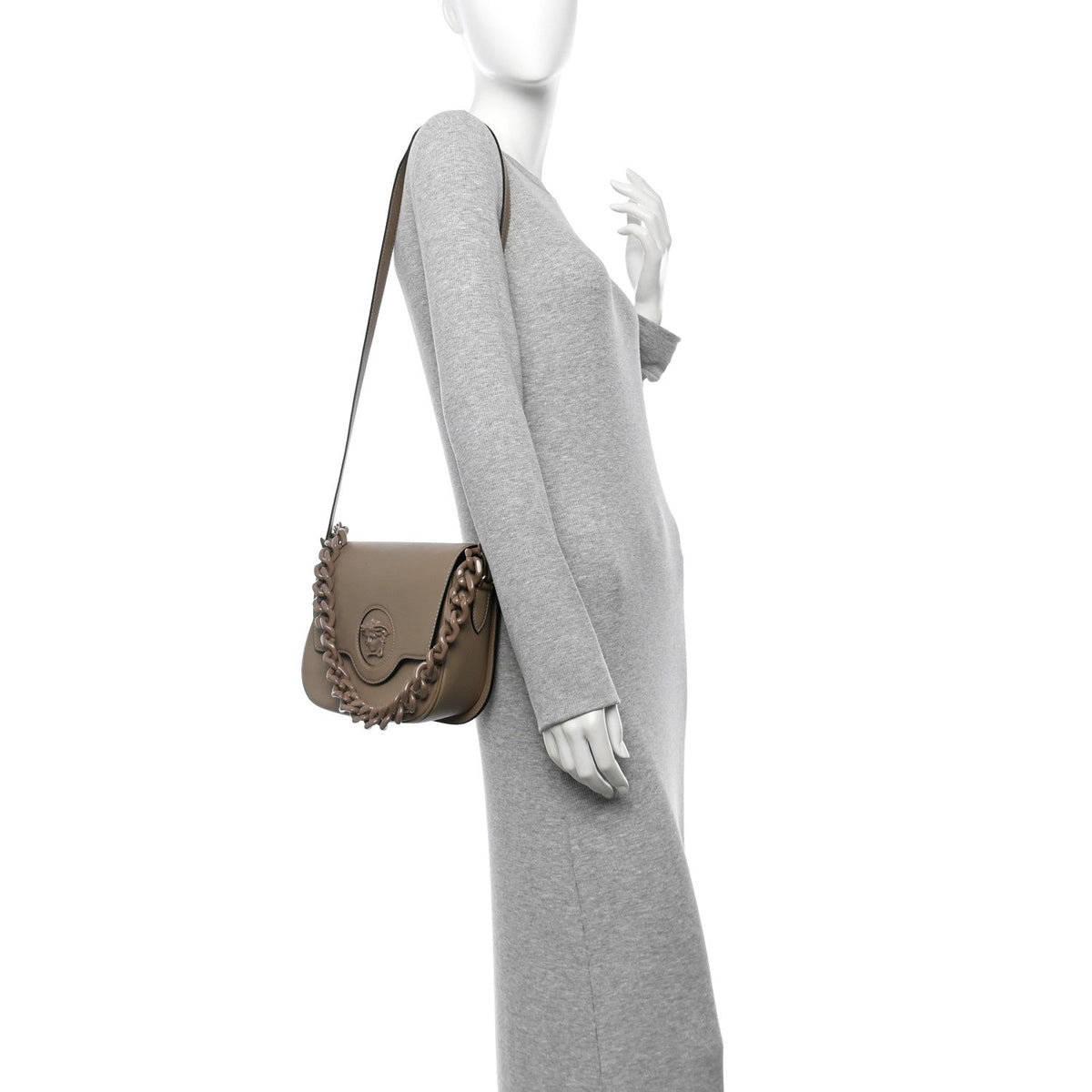 Grained Calfskin La Medusa Flap Shoulder Bag Taupe