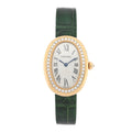 18K Yellow Gold Alligator Diamond Bezel 24mm Baignoire Quartz Watch Green