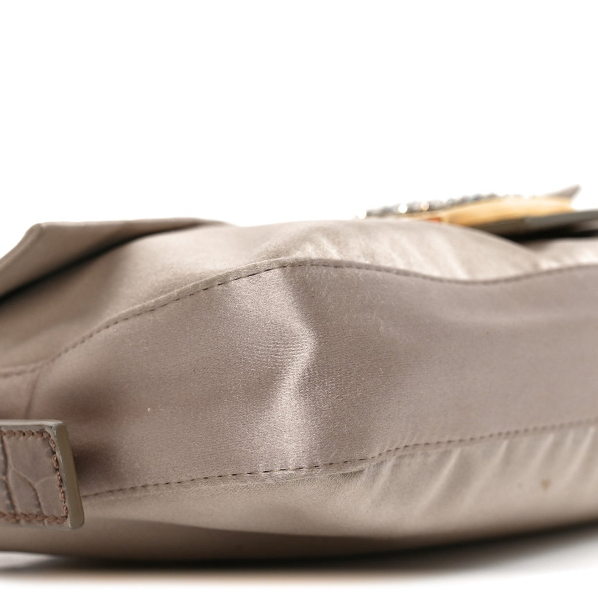 Satin Calfskin Crystal Crocodile Embossed Baguette Grey