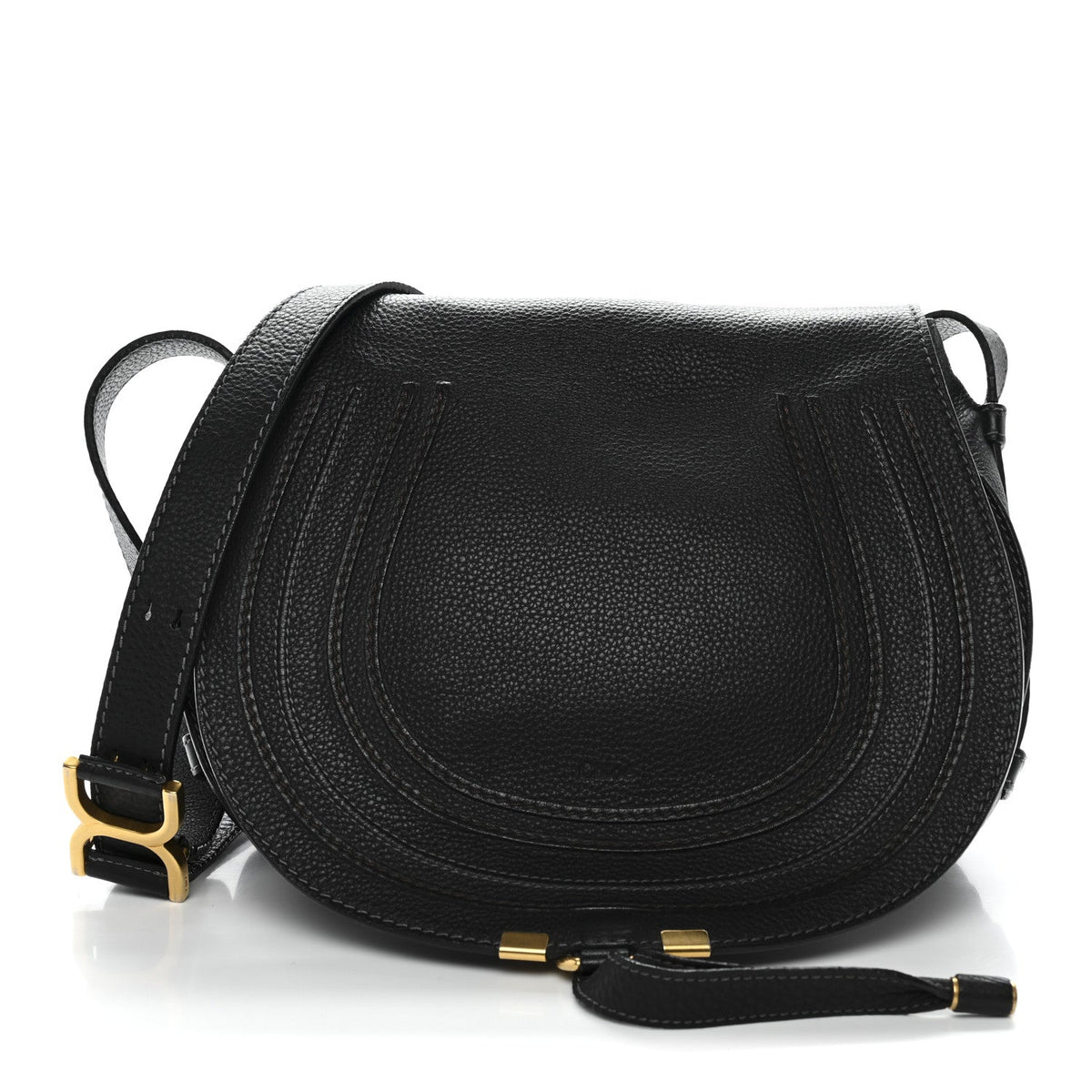Calfskin Medium Marcie Round Crossbody Bag Black