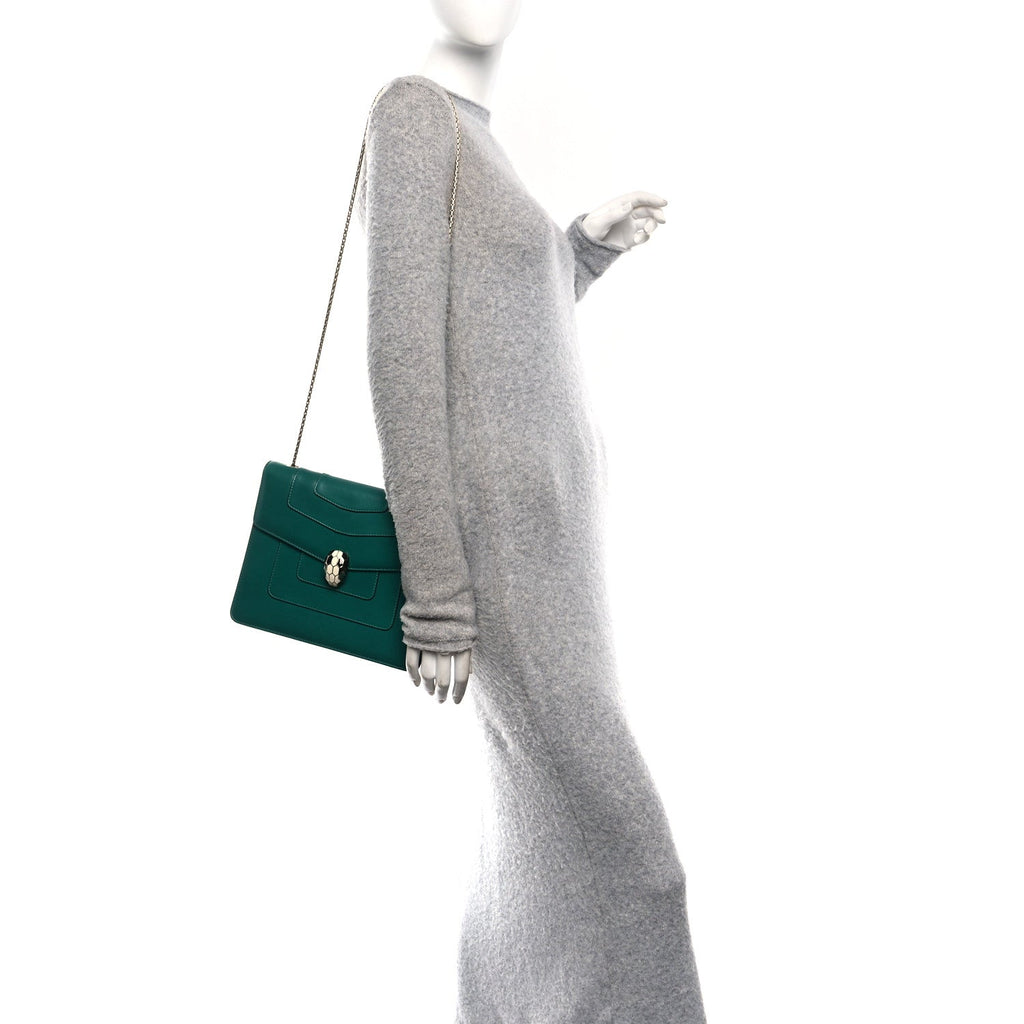 Calfskin Serpenti Forever Snake Strap Crossbody Bag Emerald Green