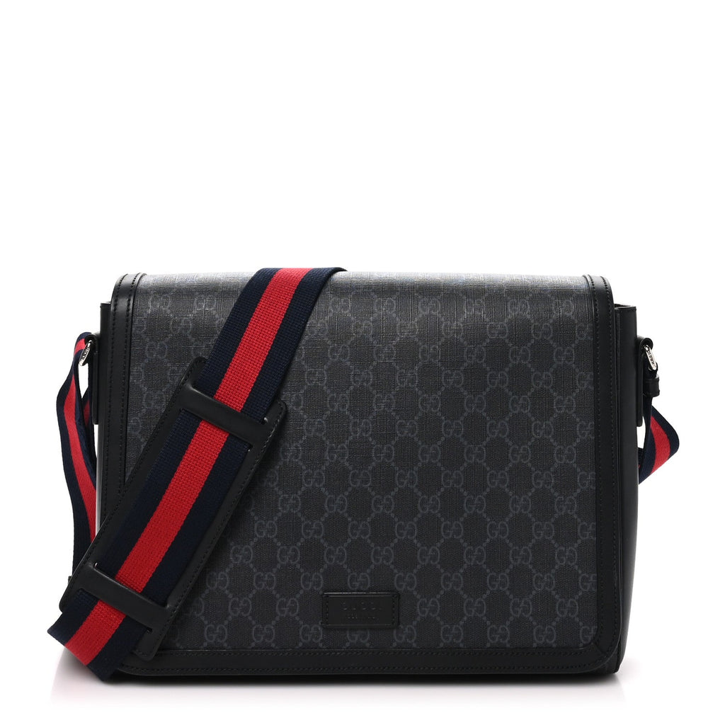 GG Supreme Monogram Web Flap Messenger Bag Black Grey