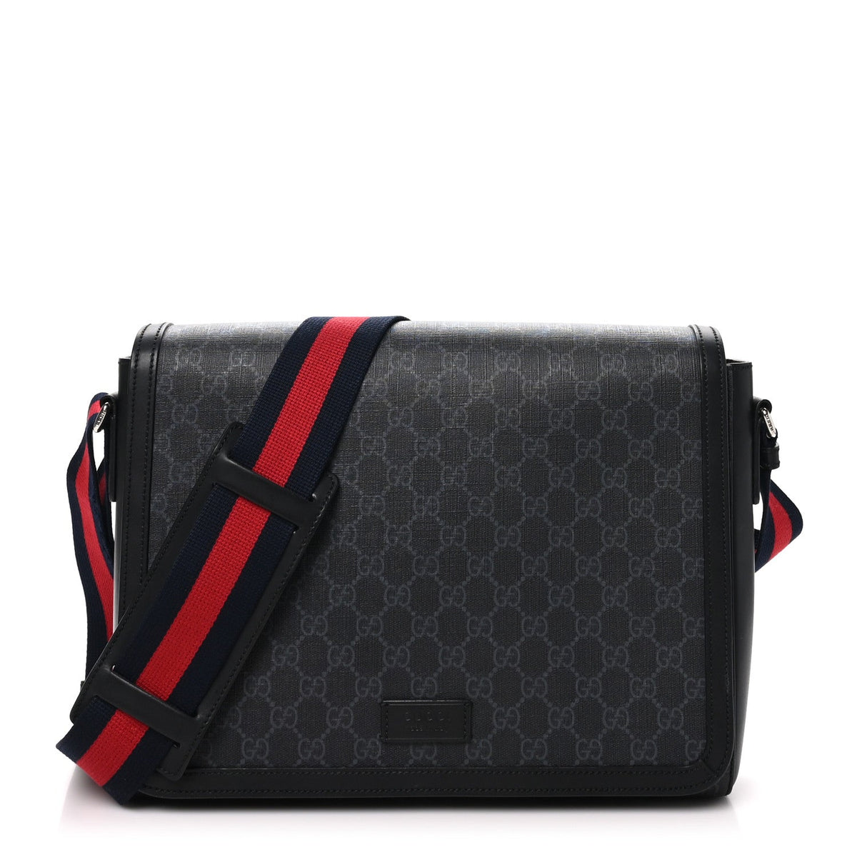 GG Supreme Monogram Web Flap Messenger Bag Black Grey