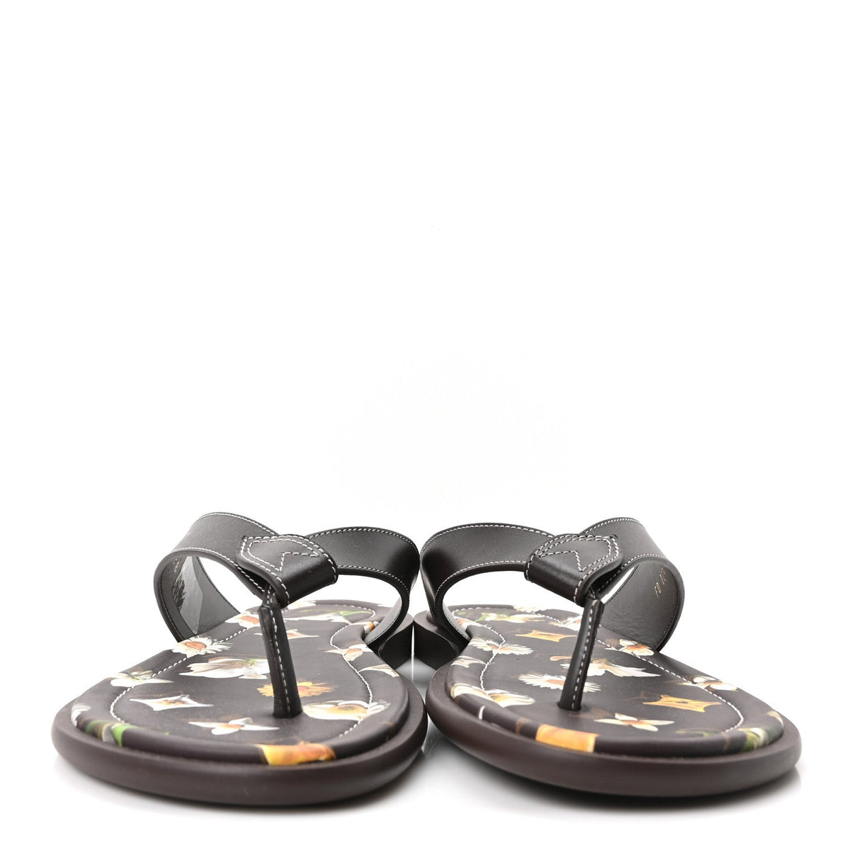 Supple Calfskin Blooming Monogram Mens LV Sunset Thong Sandals 8 Marron