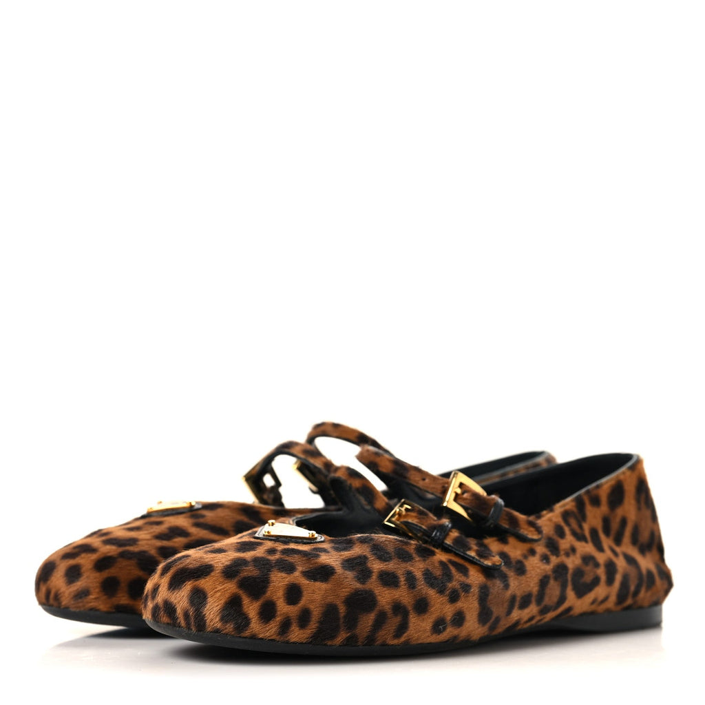 Calf Hair Leopard Print Ballerina Flats 36.5 Honey