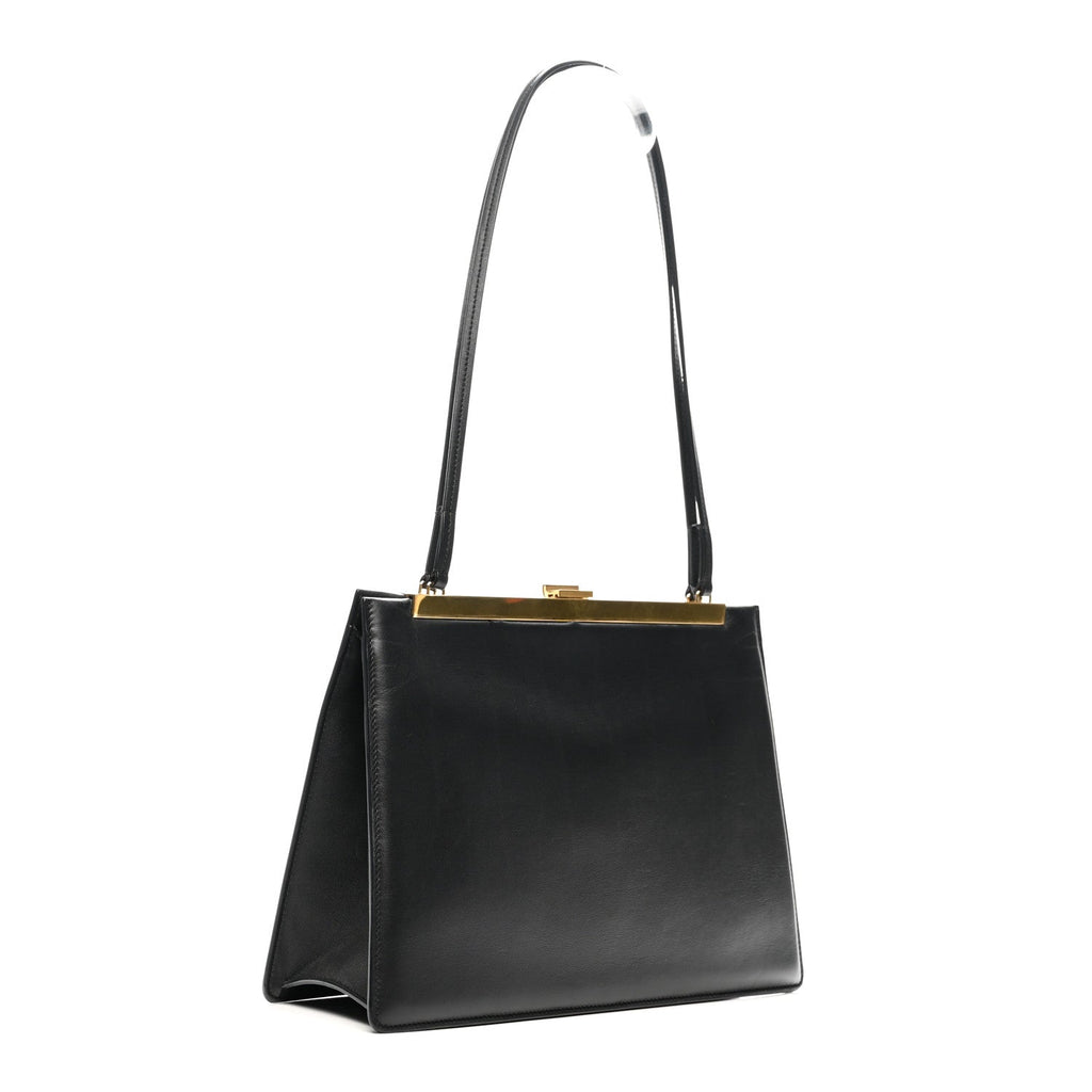 Smooth Calfskin Medium Clasp Shoulder Bag Black