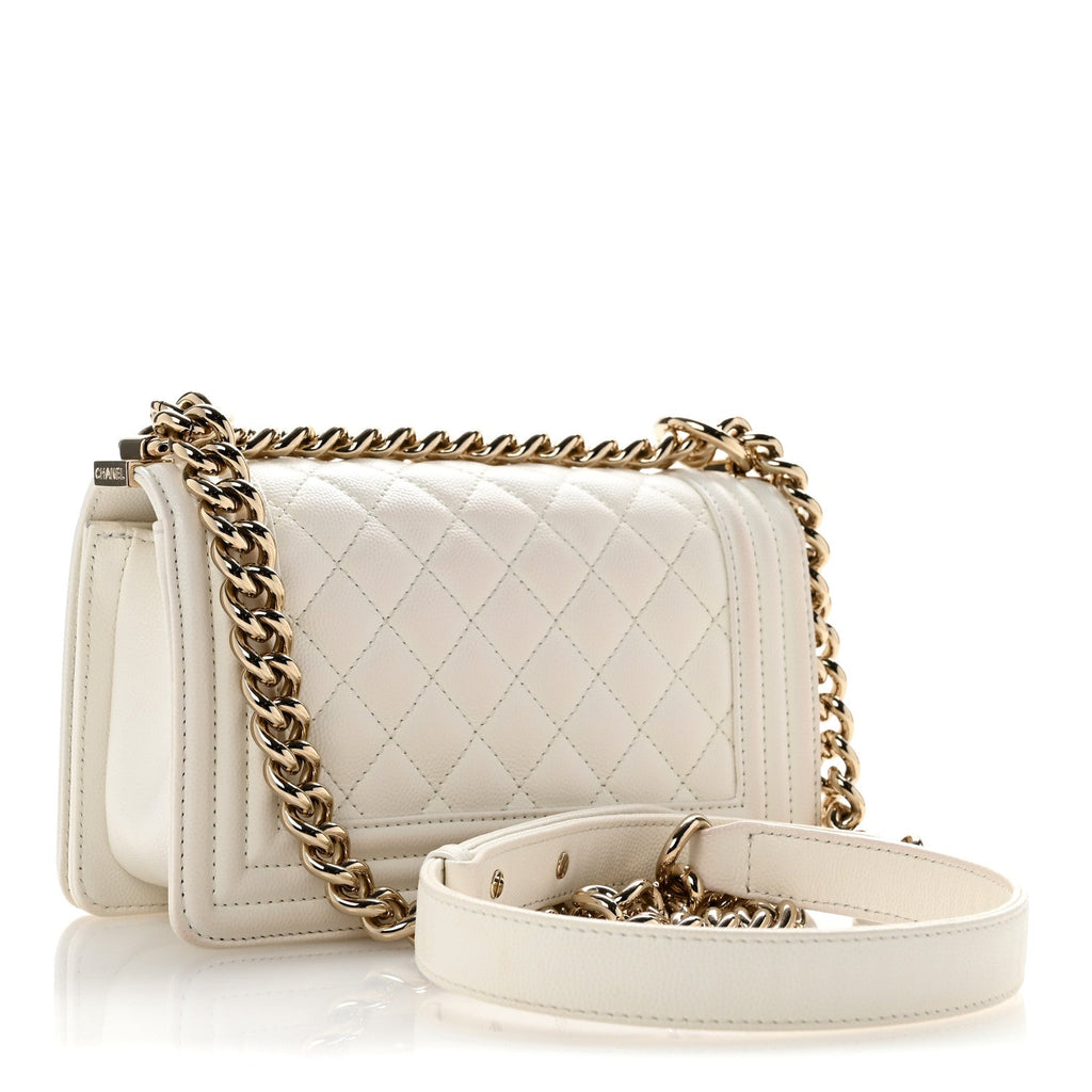 Caviar Quilted Small Boy Flap  White
