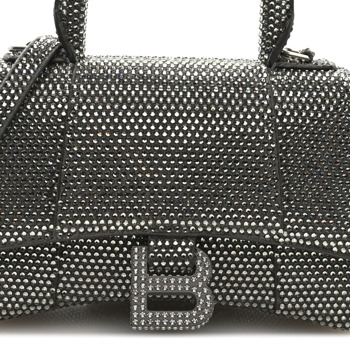 Strass Suede Hourglass Top Handle Bag XS Smoke Grey Crystal