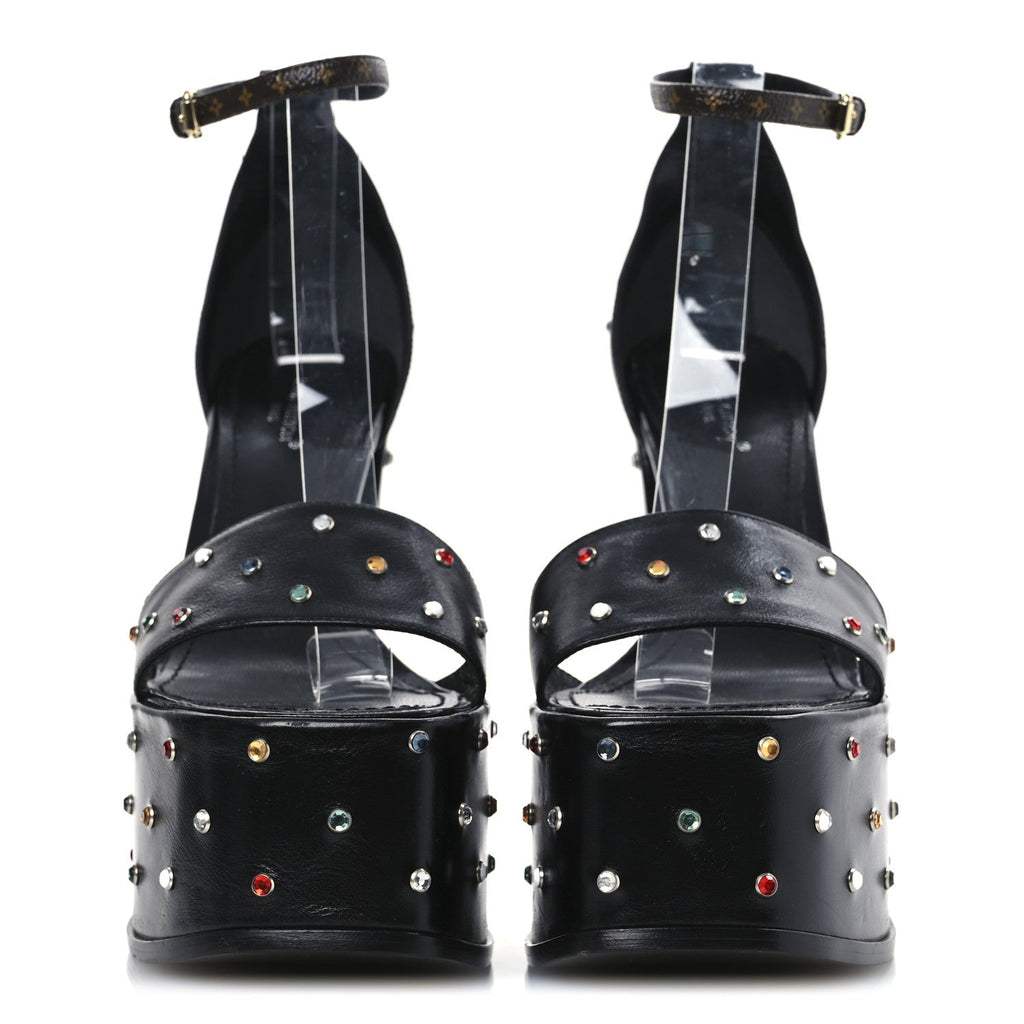 Calfskin Studded Fame Platform Sandals 38 Black