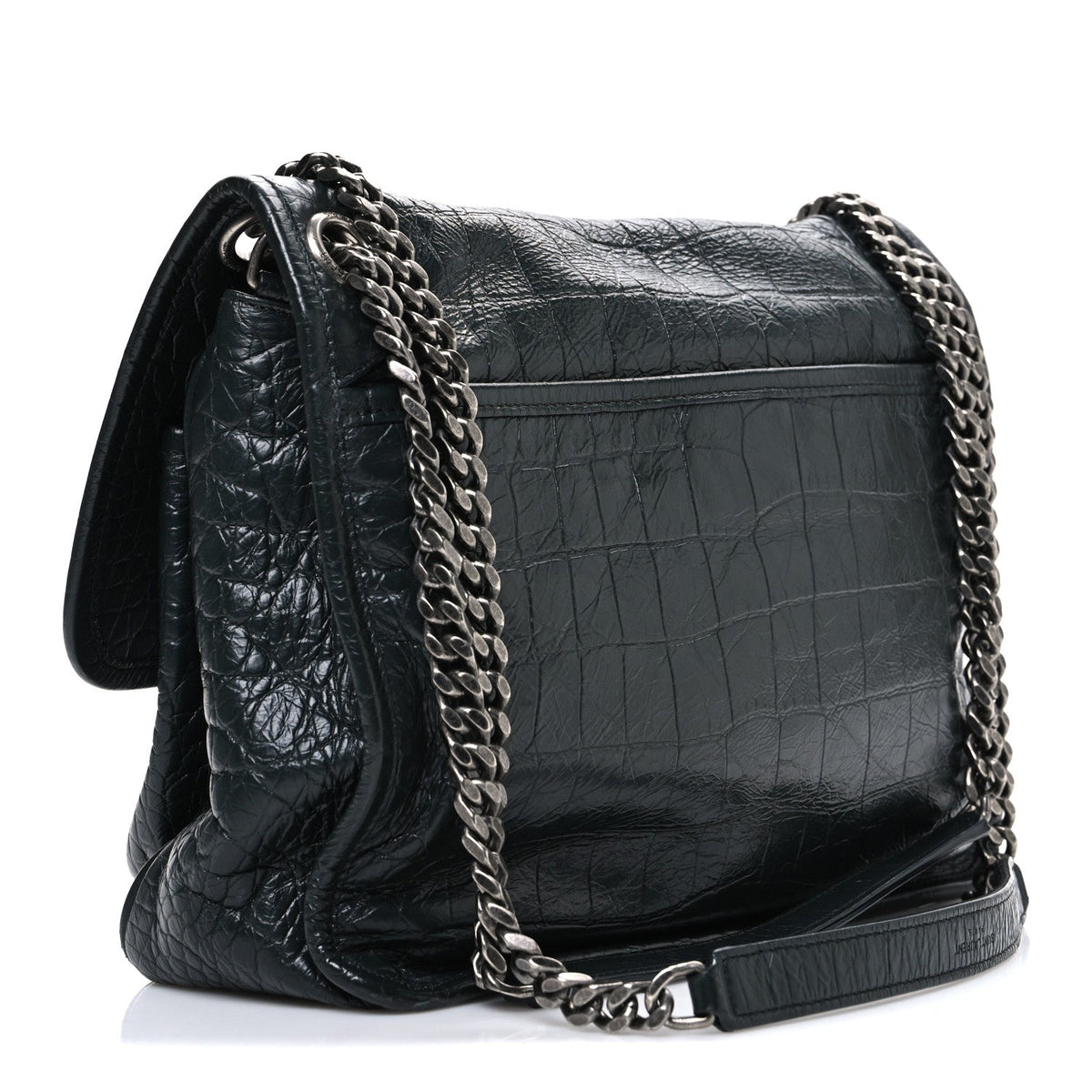 Crocodile Embossed Calfskin Monogram Medium Niki Chain Satchel Algea