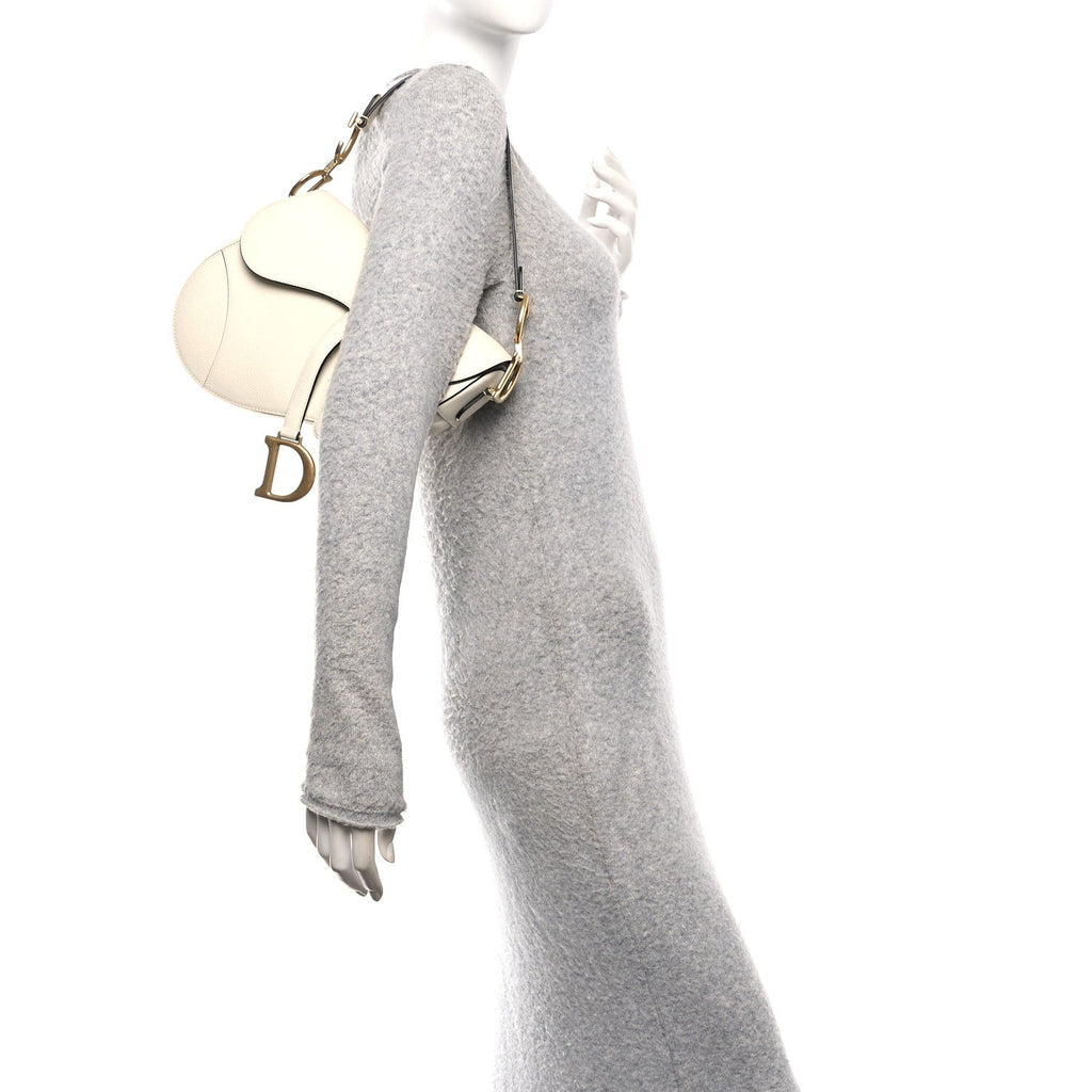 Grained Calfskin Saddle Bag White