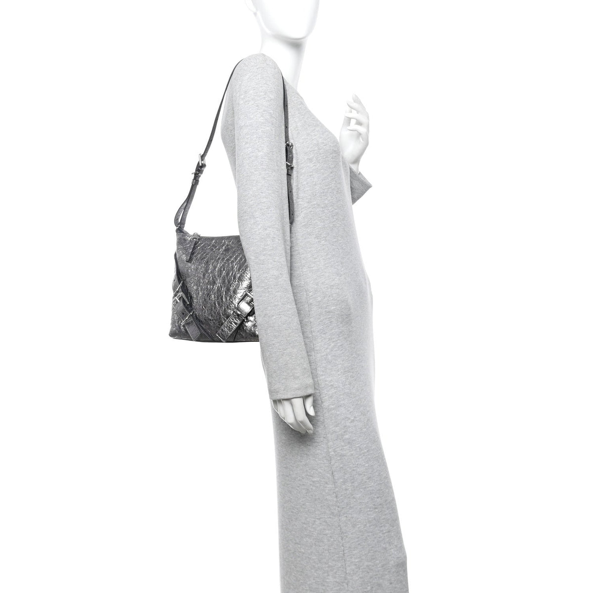 Metallic Calfskin Small Voyou Bag Silver