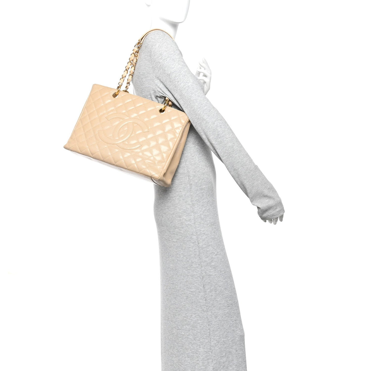 Caviar Quilted Grand Shopping Tote GST Beige