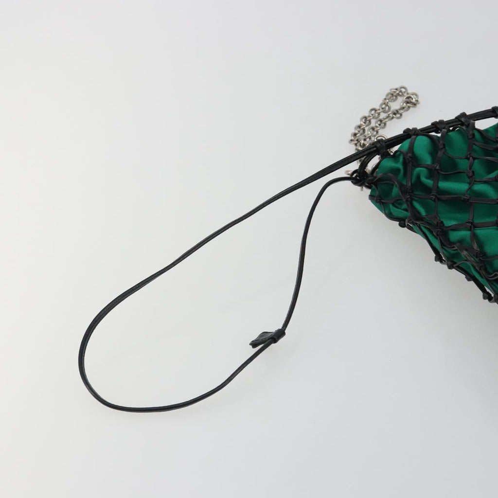 PRADA Chain Shoulder Bag Satin Green Auth 127567