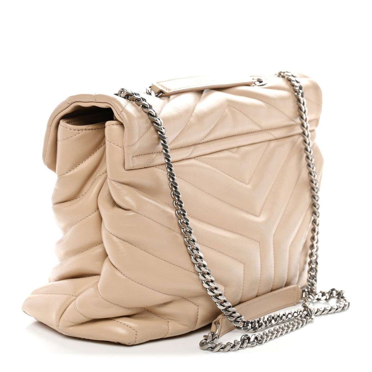Calfskin Y Quilted Monogram Medium Loulou Chain Satchel Nude Powder