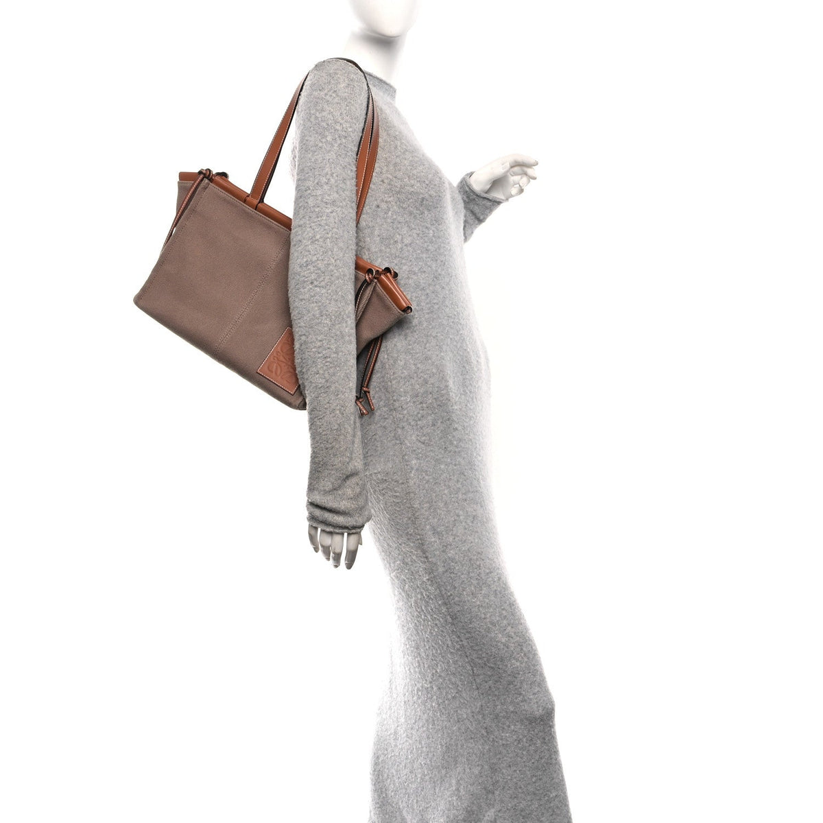Canvas Calfskin Cushion Tote Taupe