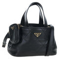 PRADA Hand Bag Leather 2way Black Gold Tone Auth 167607SM