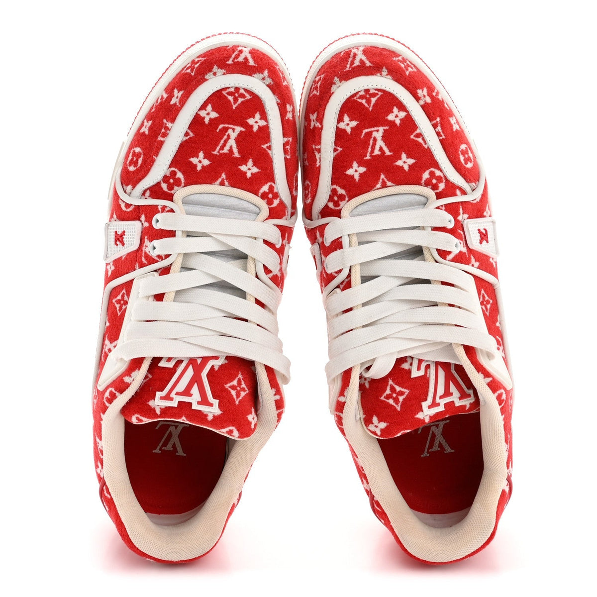 Jacquard Velvet Monogram Mens LV Trainer Sneakers 8 Red