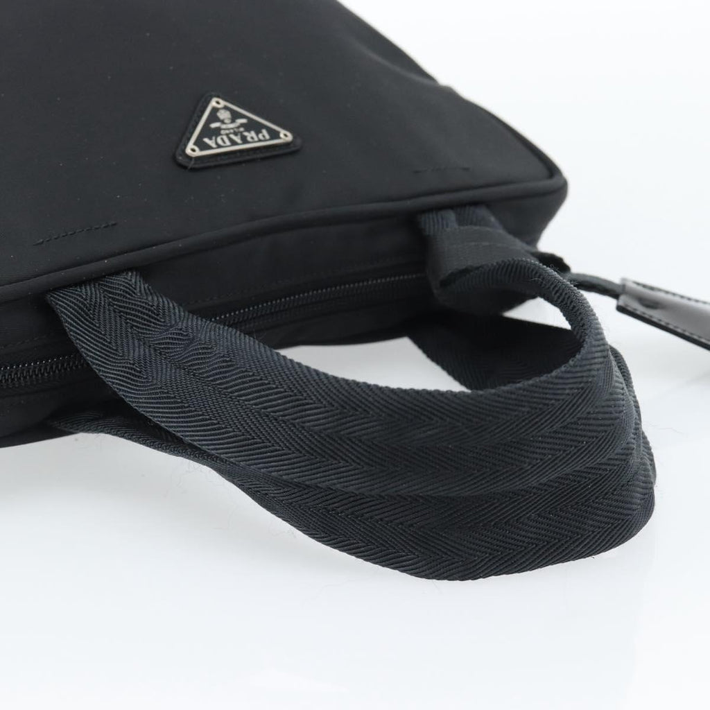 PRADA Hand Bag Nylon Black Silver Auth 174539