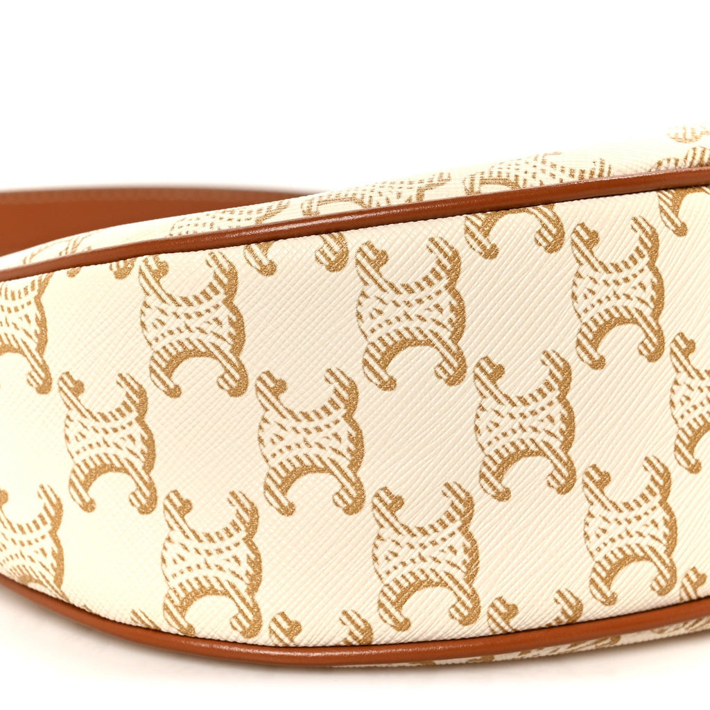 Canvas Calfskin Ava Triomphe Shoulder Bag White