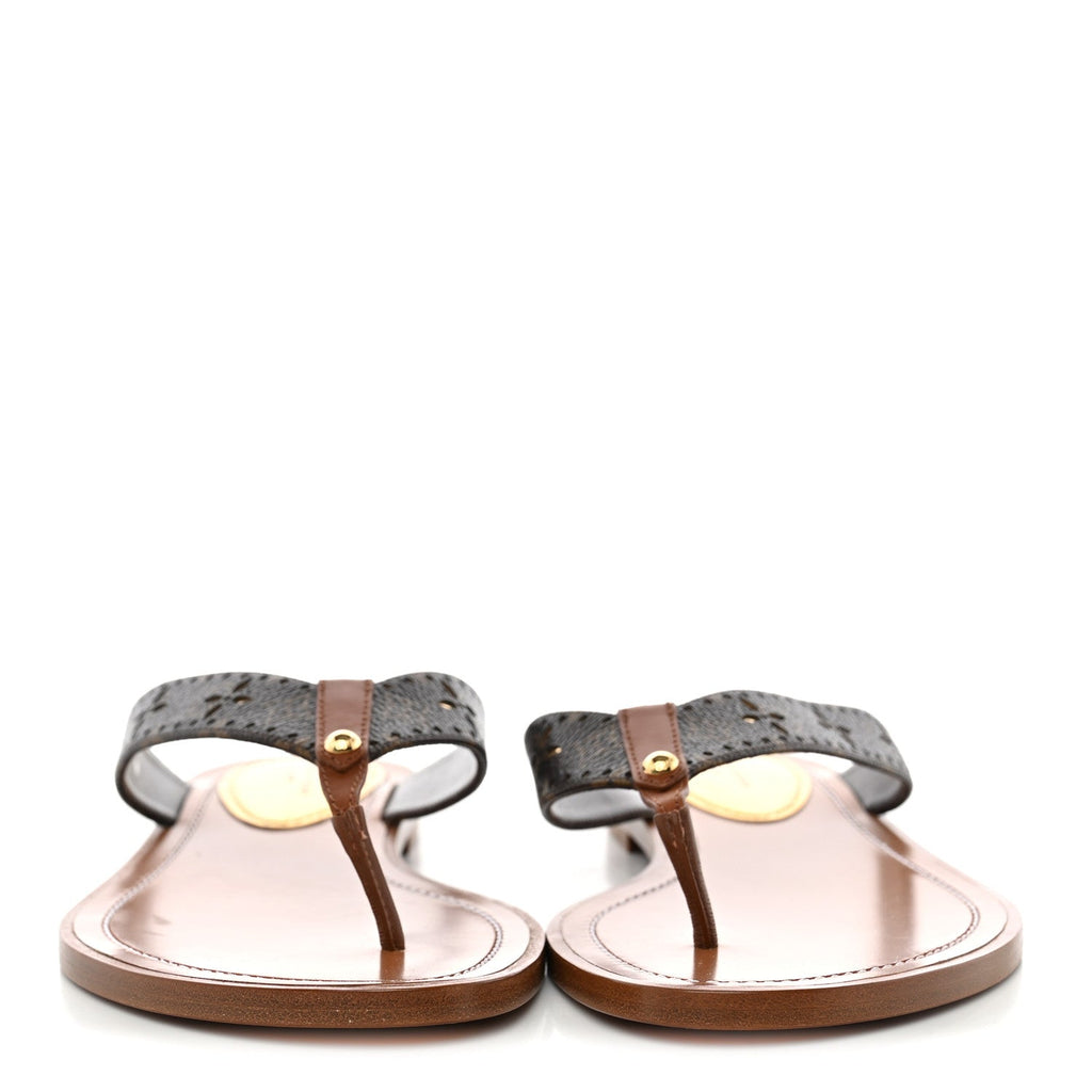 Monogram Sunny Flat Thong Sandals 38 Brown