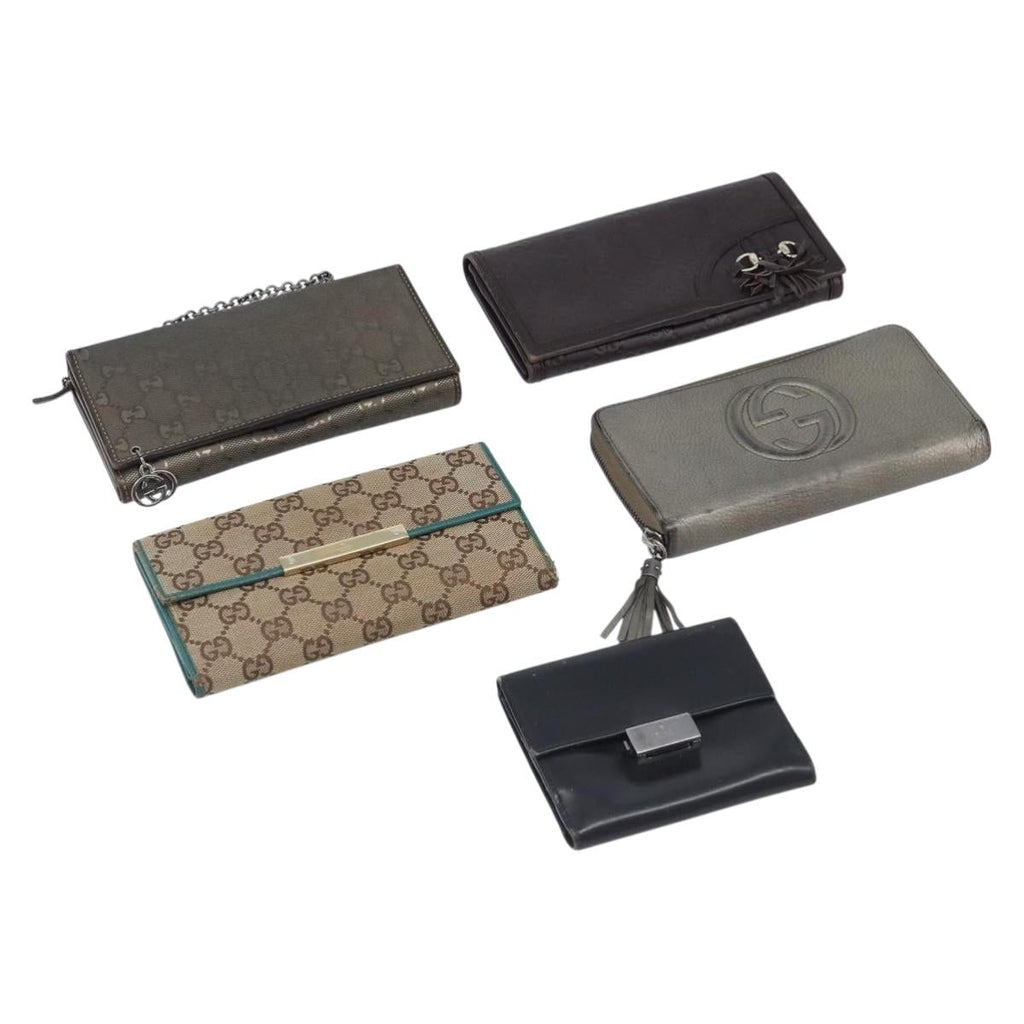GUCCI GG Canvas Wallet PVC Leather 5 Set Beige Brown black Auth 190013