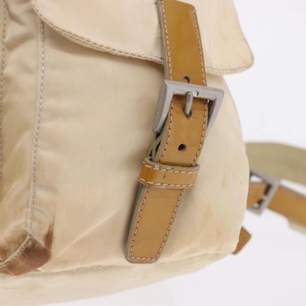 PRADA Backpack Nylon Beige Silver Auth 195170