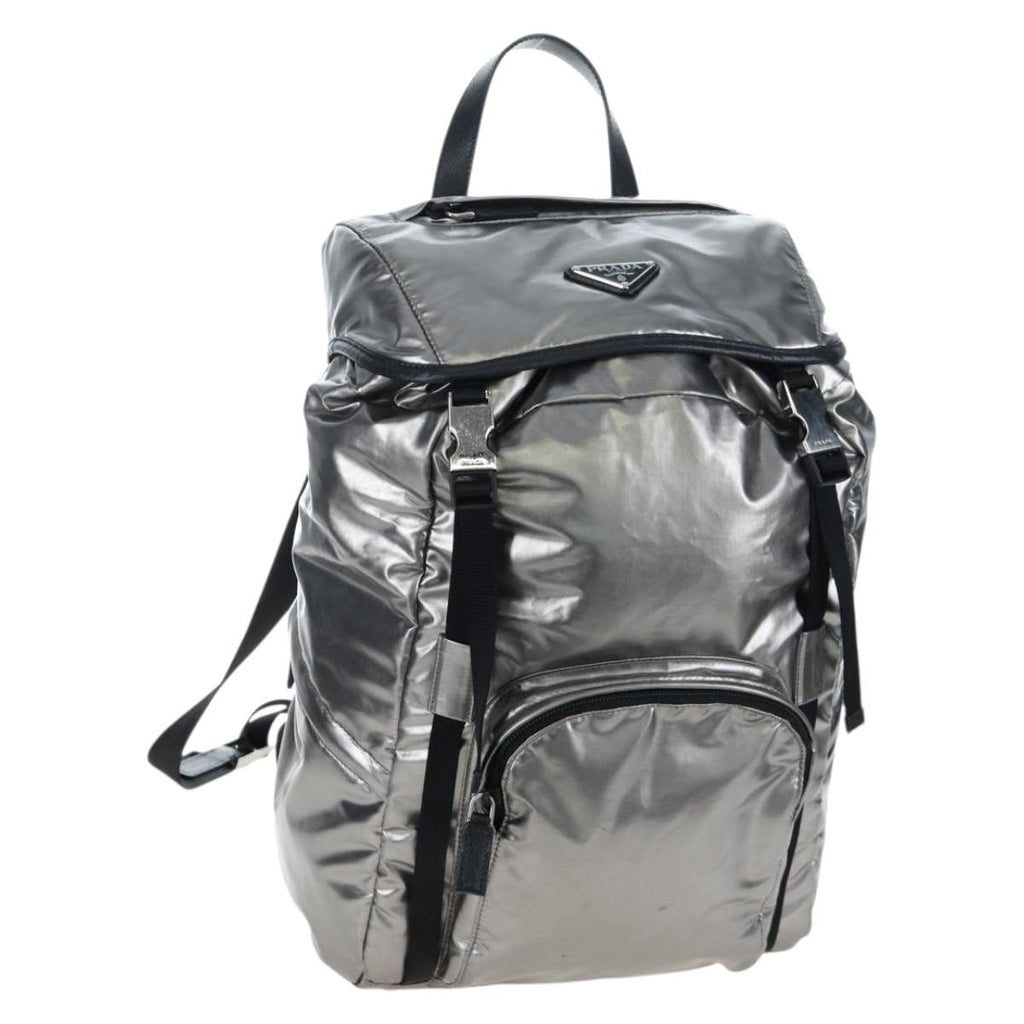 PRADA Backpack Canvas Silver Auth 195333M