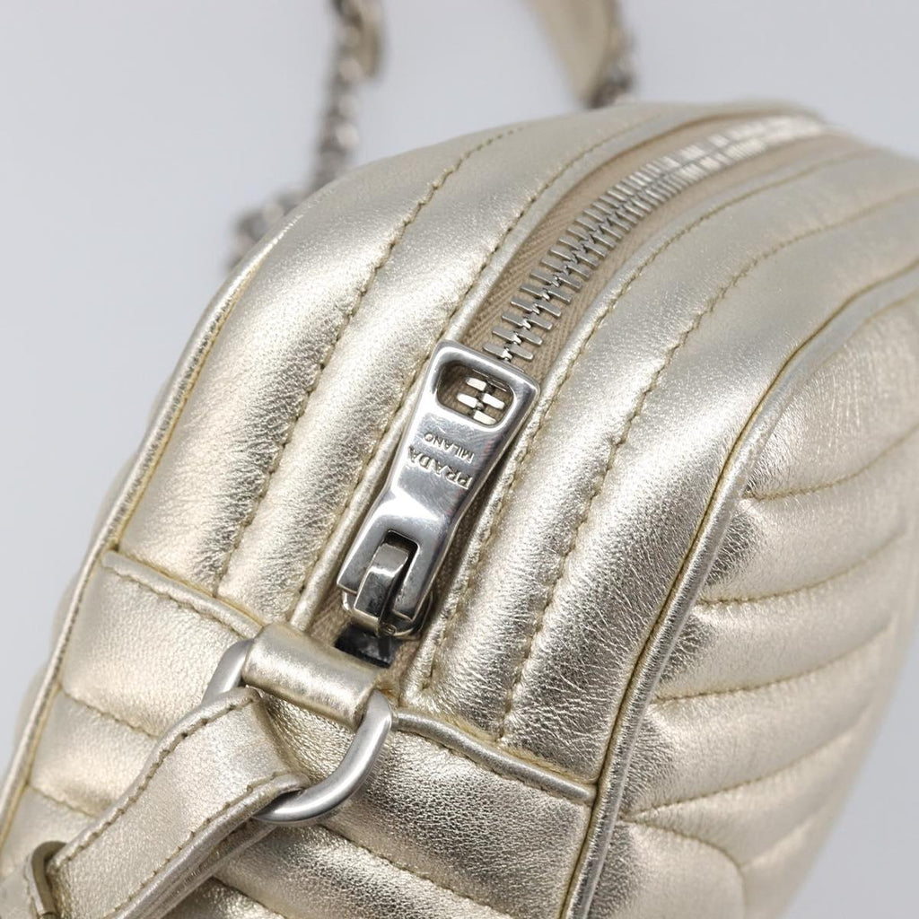 PRADA Diagram Chain Shoulder Bag Leather Champagne Gold Auth 196586V