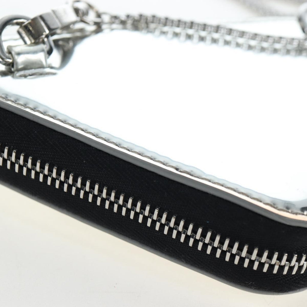 PRADA Chain Shoulder Bag Patent leather Silver Auth 196592M