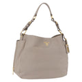 PRADA Shoulder Bag Leather Beige Gold Auth 196638V
