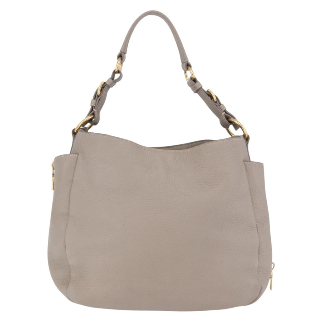PRADA Shoulder Bag Leather Beige Gold Auth 196638V