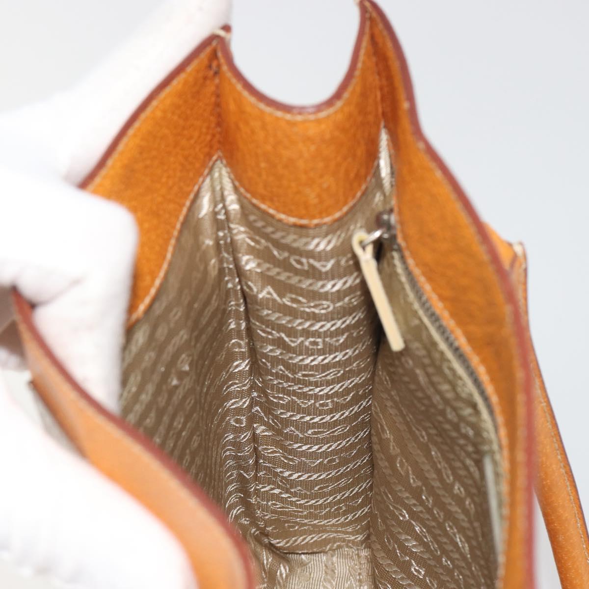 PRADA Hand Bag Leather 2way Beige Silver Auth 197158