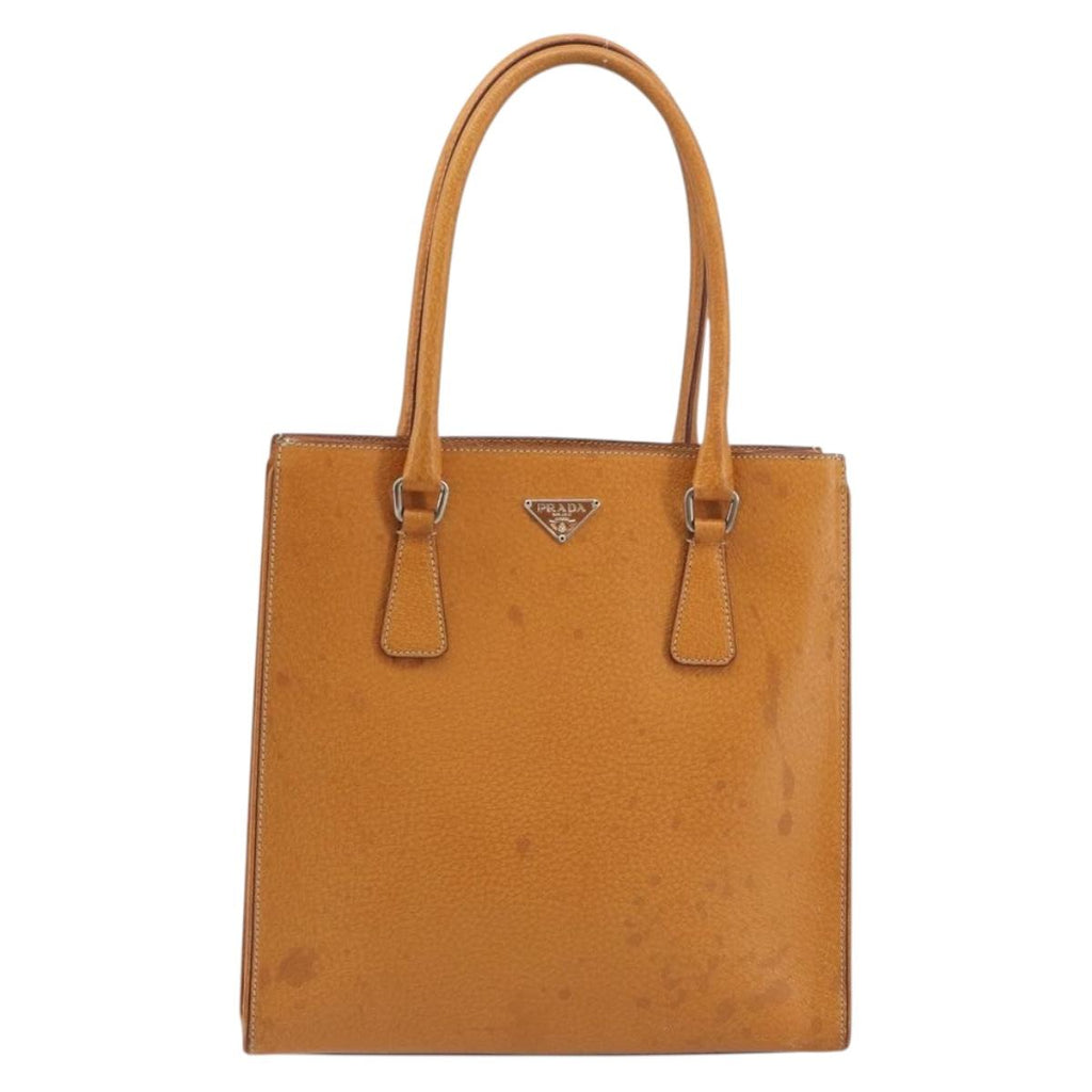 PRADA Hand Bag Leather 2way Beige Silver Auth 197158