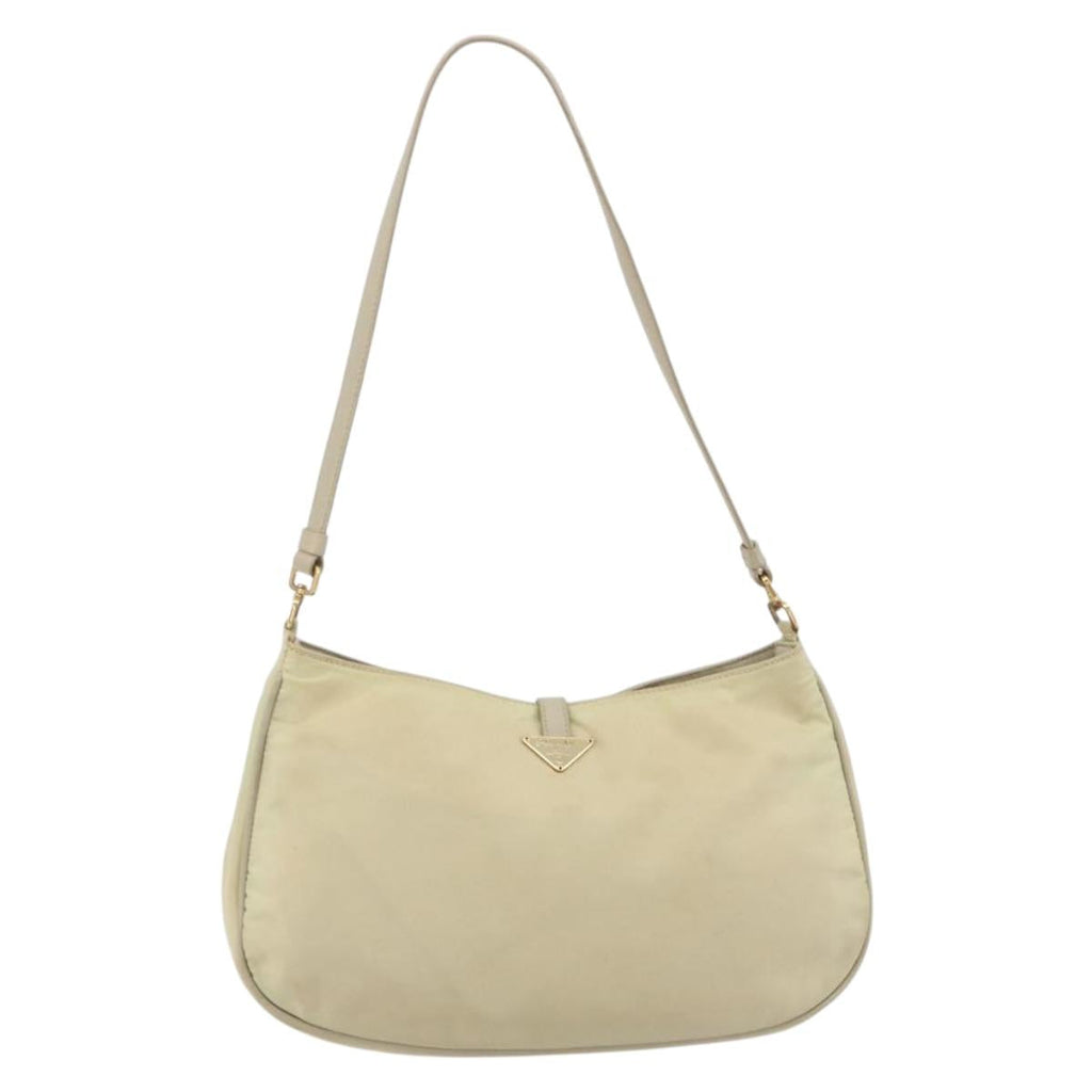 PRADA Shoulder Bag Nylon Ivory Gold Auth 197466A