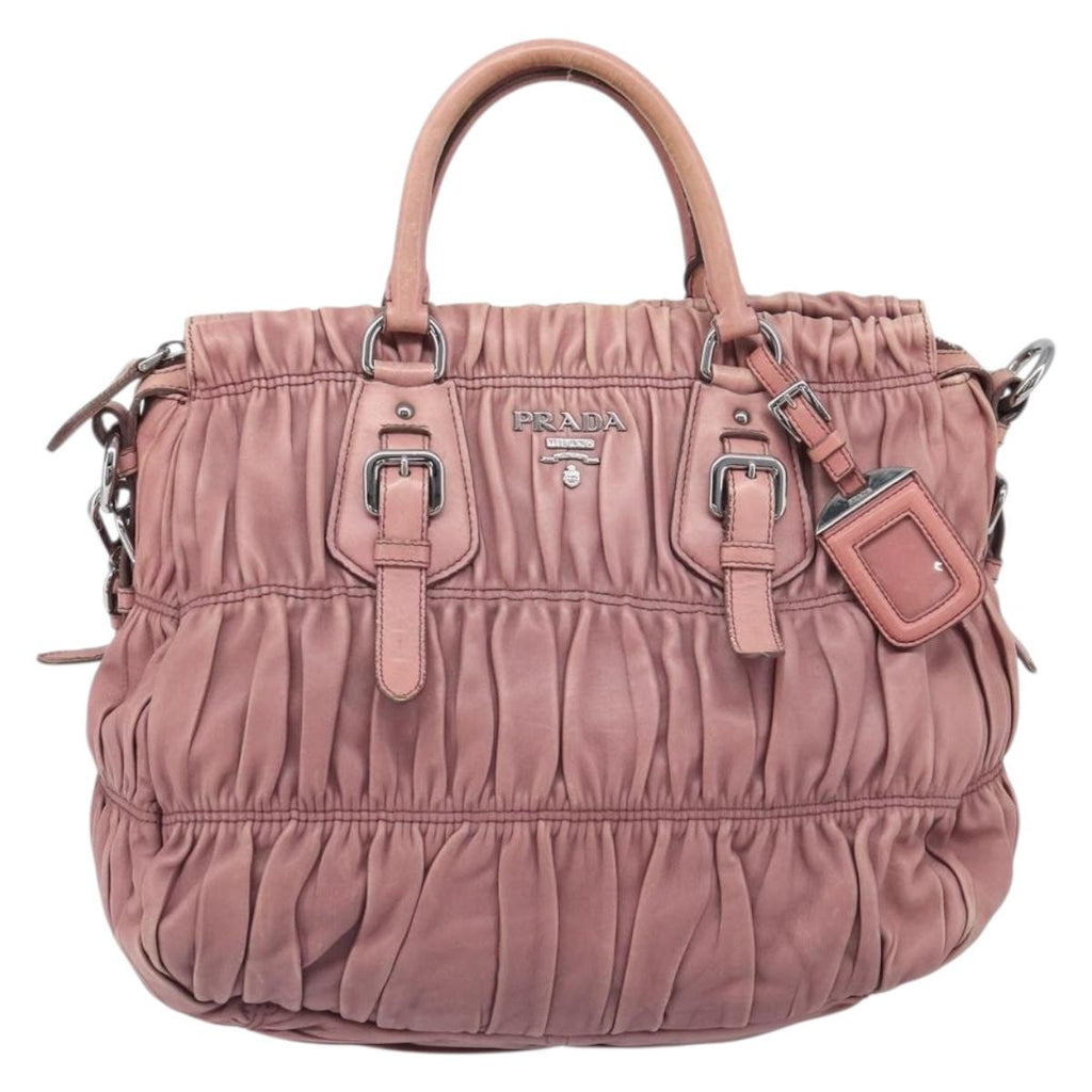 PRADA Hand Bag Leather 2way Pink Silver Auth 197673