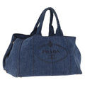 PRADA Canapa GM Hand Bag Denim Blue Gold Auth 197708