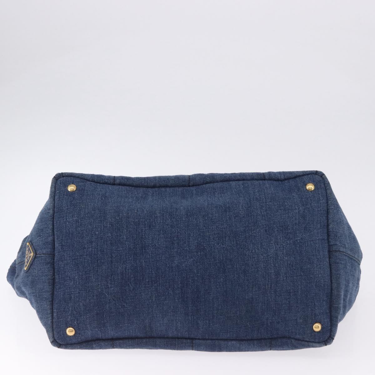 PRADA Canapa GM Hand Bag Denim Blue Gold Auth 197708
