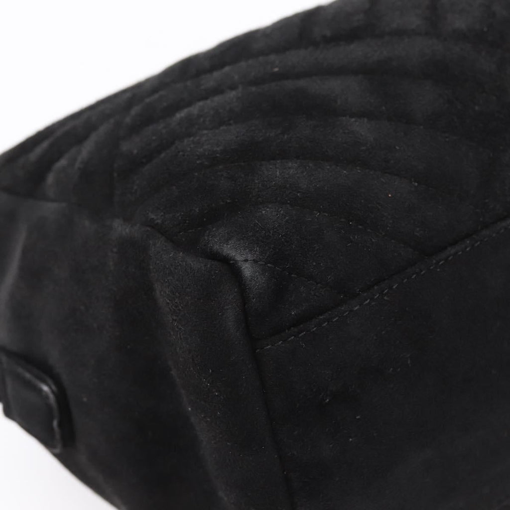 PRADA Hand Bag Suede Black Gold Auth 197809