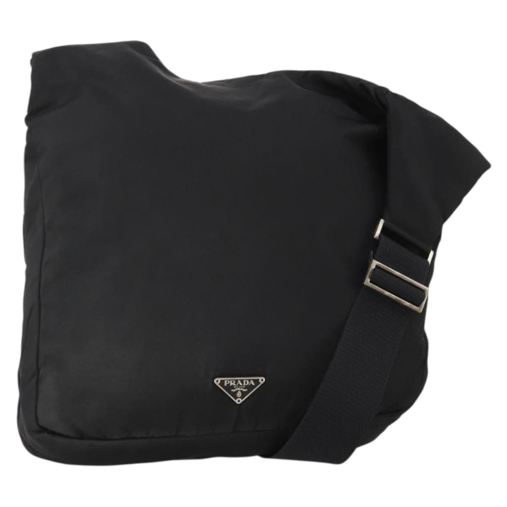PRADA Shoulder Bag Nylon Black Silver Auth 197886