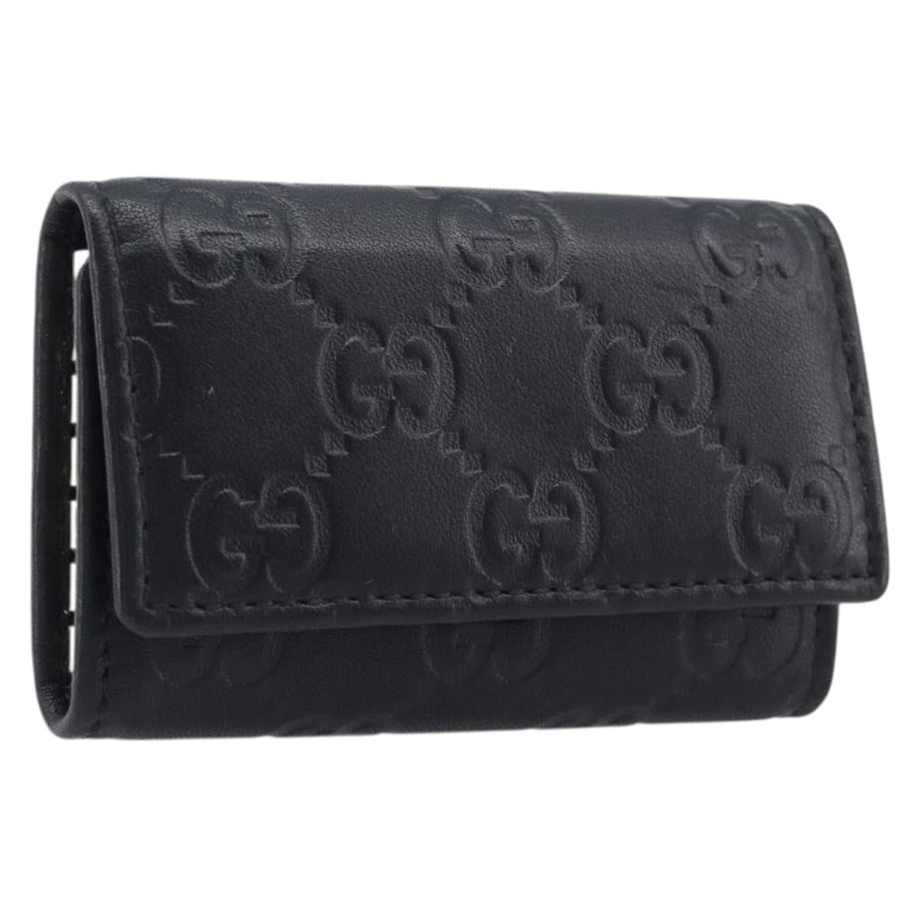 GUCCI GG Canvas Guccissima Key Case Leather Black Gold Tone 138093 Auth 197933V
