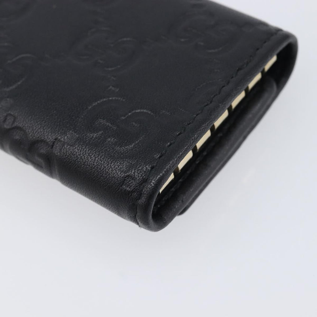 GUCCI GG Canvas Guccissima Key Case Leather Black Gold Tone 138093 Auth 197933V