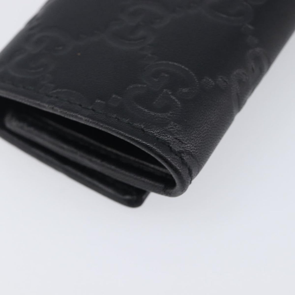 GUCCI GG Canvas Guccissima Key Case Leather Black Gold Tone 138093 Auth 197933V