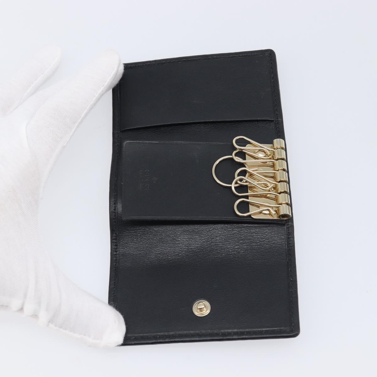 GUCCI GG Canvas Guccissima Key Case Leather Black Gold Tone 138093 Auth 197933V